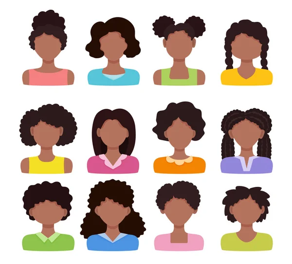 Conjunto Avatar Mujer Africana Ilustración Vectorial Chicas Negras Con Diferentes Vectores de stock libres de derechos