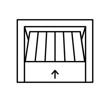 Tilt up canopy garage door. Black & white vector illustration. Line icon of warehouse gate. Symbol for exterior design element. Isolated object