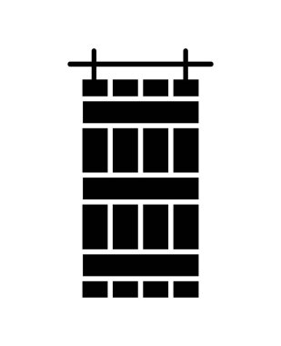 Barn sliding wooden door in old vintage rustic style. Flat icon isolated on white background. Interior design element