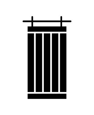 Barn sliding wooden door in old vintage rustic style. Flat icon isolated on white background. Interior design element