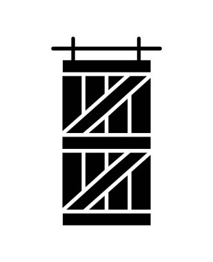 Barn sliding wooden door in old vintage rustic style. Flat icon isolated on white background. Interior design element