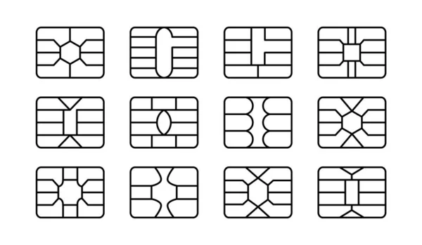 Een Emv Chip Krediet Debetkaartelementen Vector Lijn Icoon Ingesteld Smart — Stockvector
