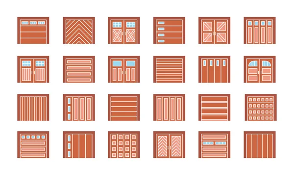 Wooden Garage Doors Closed Flat Icon Set Various Types Warehouse — Image vectorielle