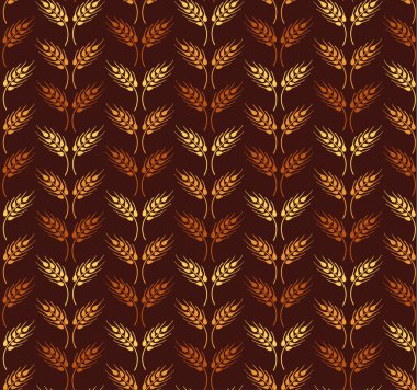 Buğday kulakları ile Dikişsiz vintage desen. Hasat ve tahıl tarım kahverengi arka plan.