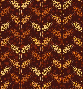 Sarı ve turuncu buğday satırlarla Dikişsiz vintage desen. Damla doku boya ile kahverengi tarım duvar kağıdı