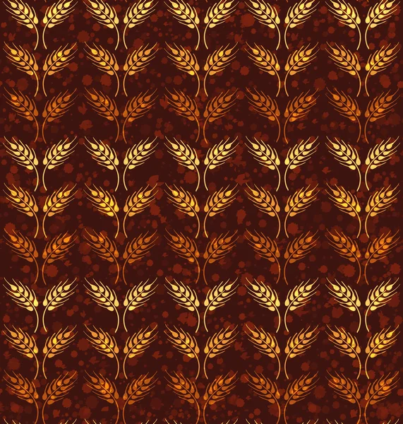 Modèle vintage sans couture avec des rangées de blé jaune et orange. Brown papier peint agricole — Image vectorielle