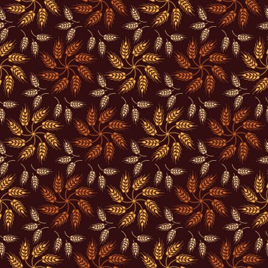 Mozaik buğday çiçekler ve buğday kulakları ile Dikişsiz Vintage desen. Kahverengi tarım süsleme