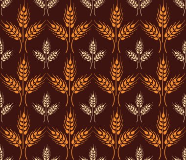 Buğday kulakları ile Dikişsiz vintage desen. Kahverengi tarım süsleme