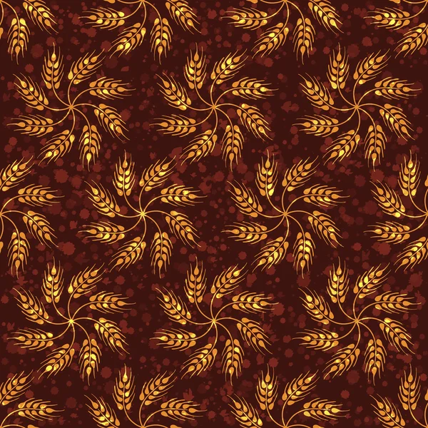 Sarı buğday satırları ile Dikişsiz vintage desen. Kahverengi tarım duvar kağıdı Tekstürlü boya su sıçramalarına