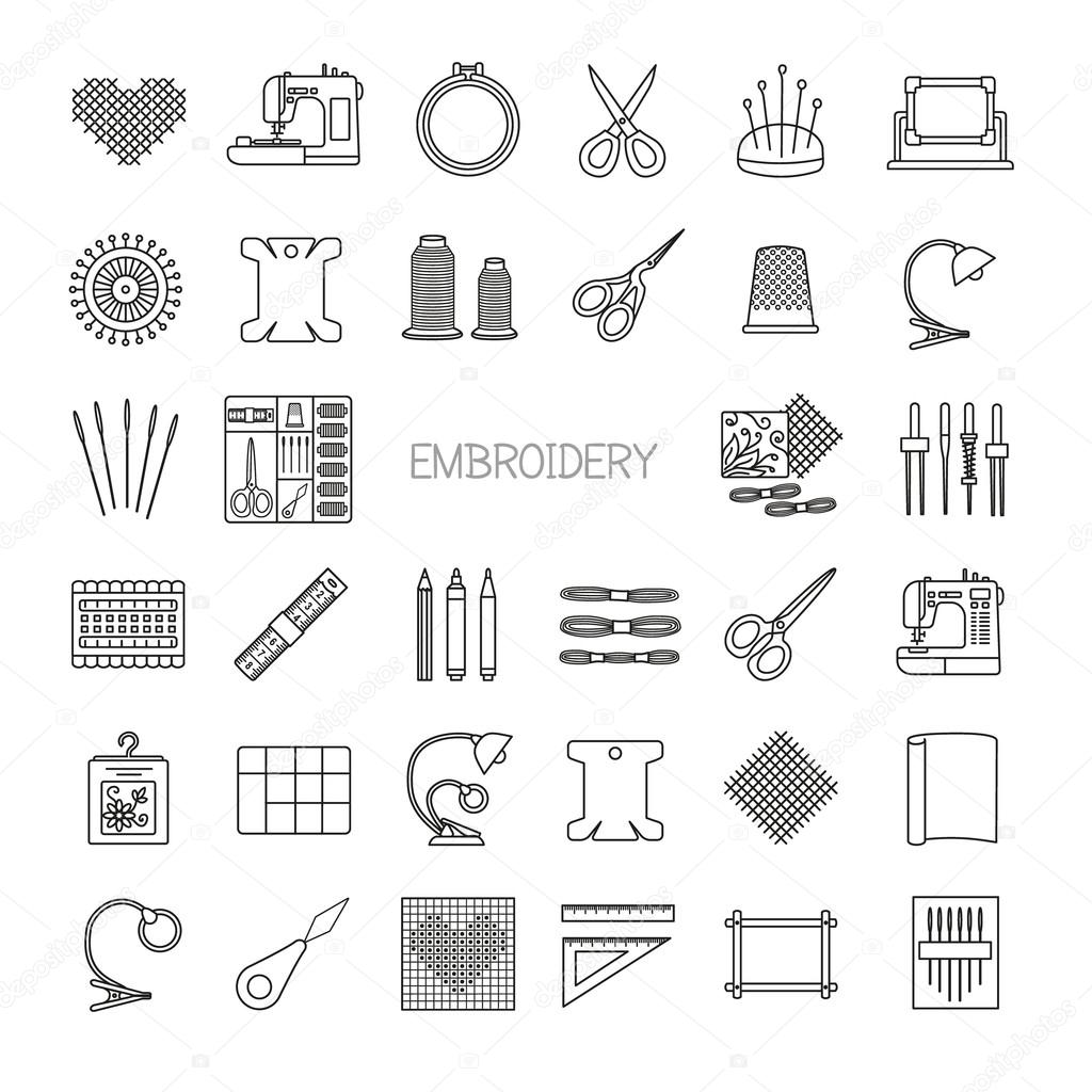 Set Di Icone Di Ricamo Riga Cross Stitch E Fancywork