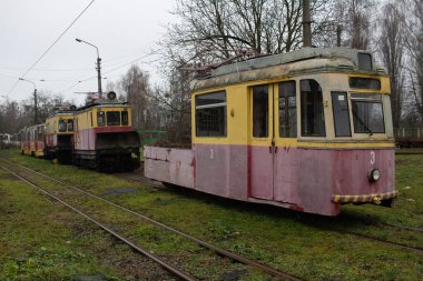 Zhytomyr, Ukrayna - 19 Aralık 2020 Gotha T57 tramvay durağı