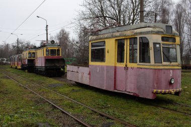 Zhytomyr, Ukrayna - 19 Aralık 2020 Gotha T57 tramvay durağı