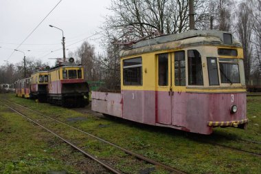 Zhytomyr, Ukrayna - 19 Aralık 2020 Gotha T57 tramvay durağı