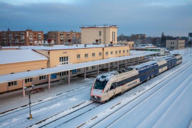 Cherkasy, Ukrayna - 29 Ocak 2021: Cherkasy istasyonunda Yolcu dizeli çoklu DPKR-3