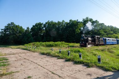 Haivoron, Ukrayna - 10 Temmuz 2021: Haivoron tren istasyonu yakınlarındaki eski buharlı lokomotif Gr-280
