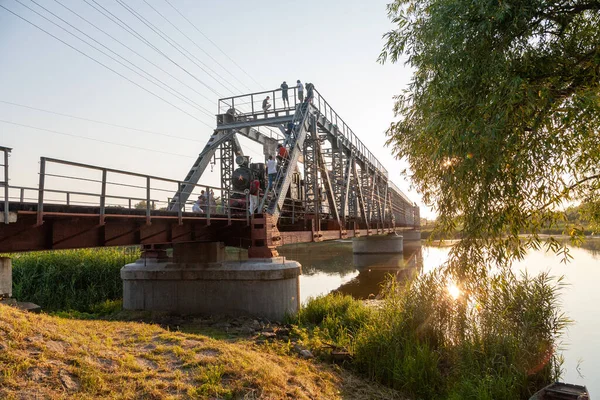 Haivoron Ucrania Julio 2021 Tren Viejo 280 Puente Acros Pivdenyi — Foto de Stock