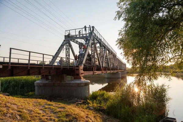 Haivoron Ucrania Julio 2021 Tren Viejo 280 Puente Acros Pivdenyi —  Fotos de Stock