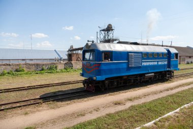 Bershad', Ukraine - July 10, 2021: Narrow gauge locomotive TU2 on the Bershad' railway station