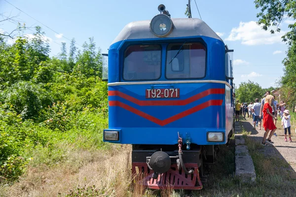 Haivoron Ucraina Luglio 2021 Locomotiva Scartamento Ridotto Tu2 Sulla Stazione — Foto Stock
