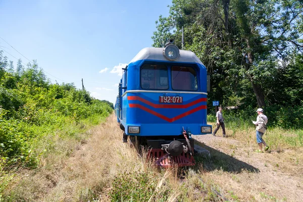 Haivoron Ucraina Luglio 2021 Locomotiva Scartamento Ridotto Tu2 Sulla Stazione — Foto Stock