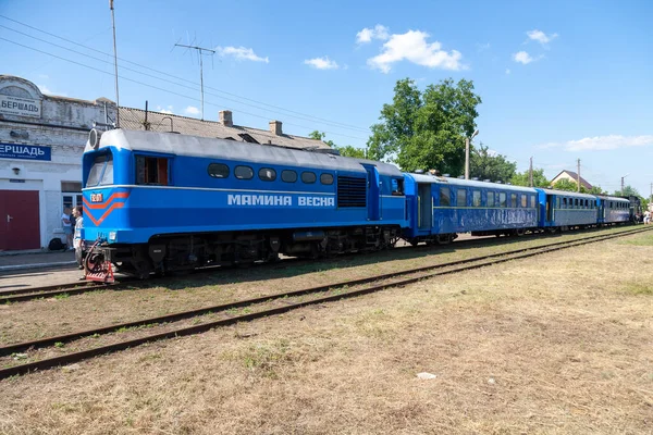 Bershad Ukraine July 2021 Narrow Gauge Locomotive Tu2 Passenger Train — Foto Stock