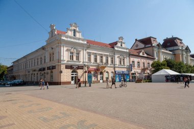 Berehove, Ukrayna - 13 Ağustos 2021: Berehove 'un tarihi merkezinde sokak