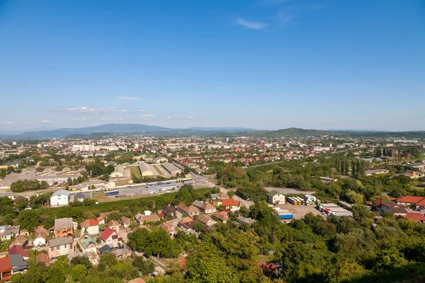 Panoramisch Uitzicht Van Palanok Kasteel Naar Stad Mukachevo — Stockfoto