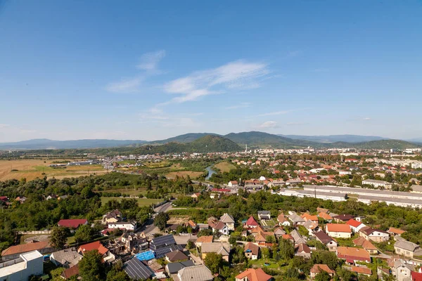 Vista Panorâmica Castelo Palanok Para Cidade Mukachevo — Fotografia de Stock