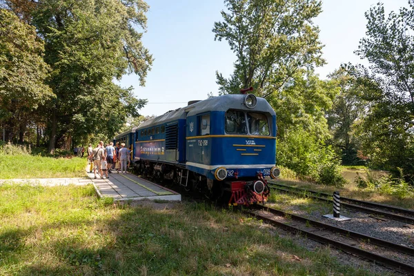 Użhorod Ukraina Sierpnia 2021 Lokomotywa Wąskotorowa Tu2 Kolei Dziecięcej Użhorodzie — Zdjęcie stockowe