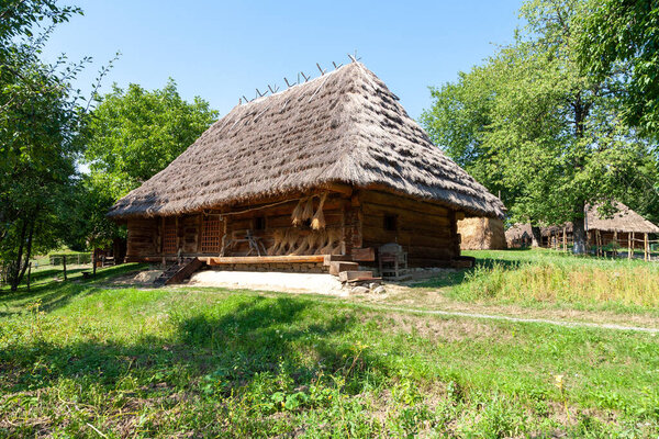 Uzhhorod, Ukraine - August 15, 2021: Old rural House in open-air folk museum in Uzhhorod, Ukraine
