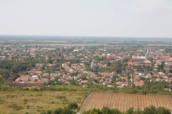 Berehove, Ukrayna - 15 Ağustos 2021: Berehove şehrine Büyük Birlik Haçı ile Fron Hill