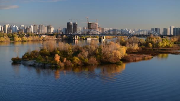 Dnipro Řeka Panorama Levého Pobřeží Večerních Hodinách Kyjev Ukrajina Cestovní — Stock video
