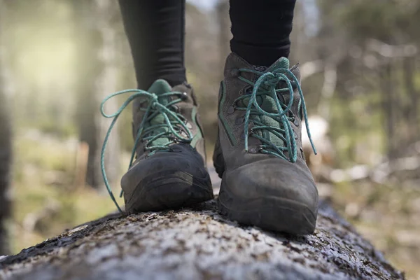 Person Walking Forest Nature Healthy Life Style Boots Foreground — Stock Photo, Image