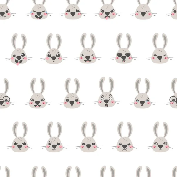 Бесшовный Рисунок Милым Пасхальным Кроликом Набор Векторов Лица Кролика Векторная Графика