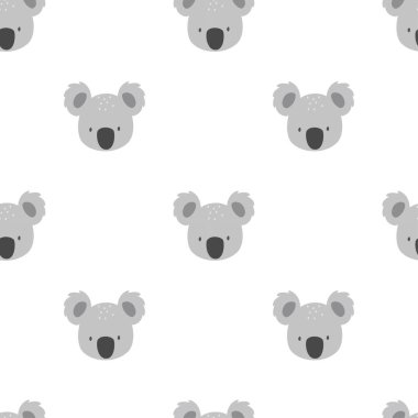 Sevimli karakter koala suratlı kusursuz bir desen. Çocuklar için şirin bir vektör çizimi - koala. Kumaş, tekstil ve hediye paketi için ideal baskı.
