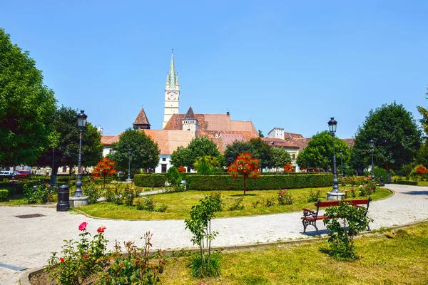 Historical centre of Medias, medieval city in Transylvania, Romania — Stock Photo, Image