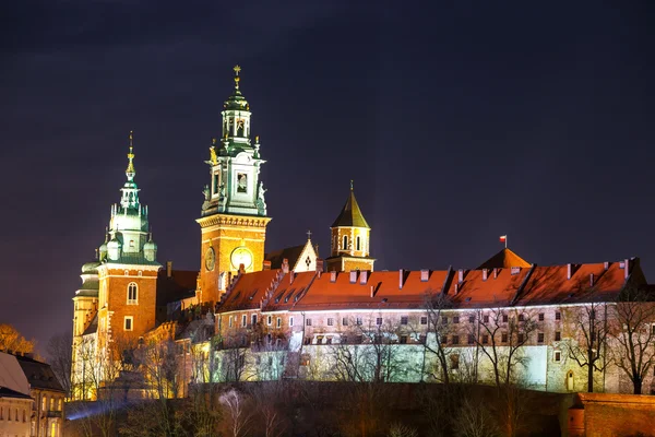 Wawel-Burg in der Nacht in Krakau, Polen — Stockfoto