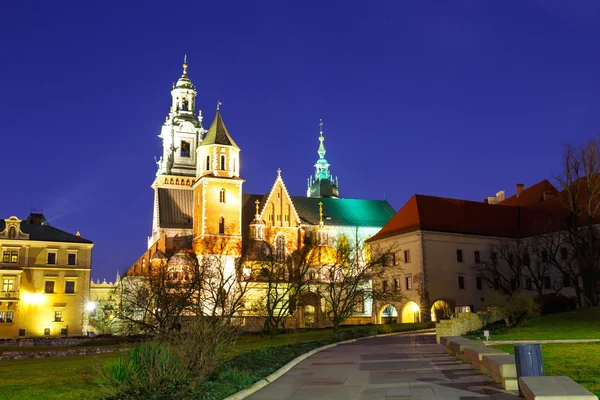 Castelo de Wawel à noite em Cracóvia, Polônia — Fotografia de Stock