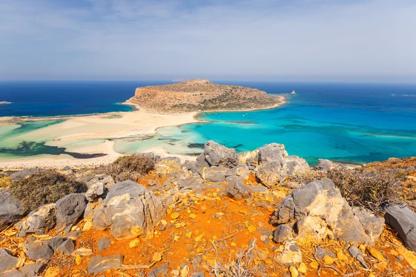Belle lagune de Balos et île de Gramvousa en Crète — Photo