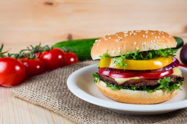 taze sebze, ev yapımı hamburger yakın çekim