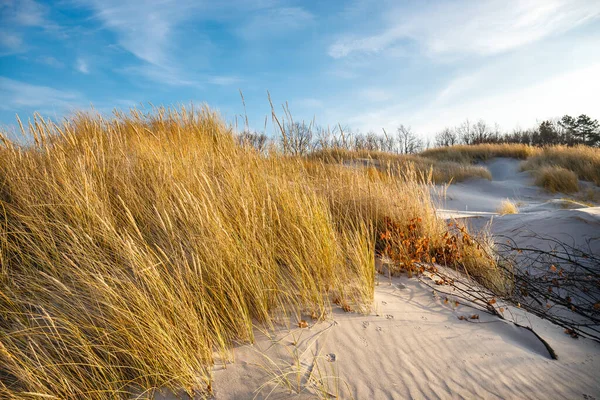 Sunset on the beach, Baltic Sea in Kolobrzeg, Poland.
