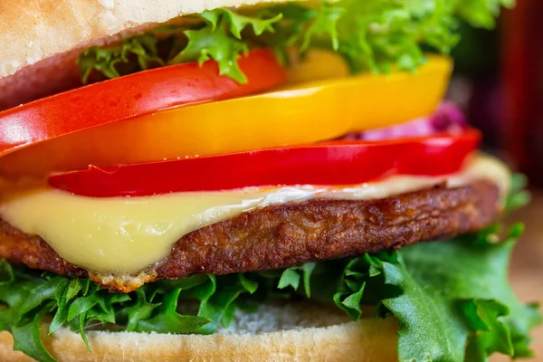 Close up of hamburger on white plate — Stock Photo, Image