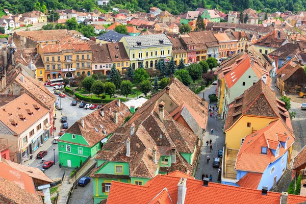 Σιγκισοάρα, Ρουμανία - 17 Ιουλίου: εναέρια άποψη της παλιάς πόλης στη Σιγκισοάρα, σημαντικό τουριστικό αξιοθέατο στις 17 Ιουλίου 2014. πόλη στην οποία γεννήθηκε vlad tepes, Δράκουλας — Φωτογραφία Αρχείου
