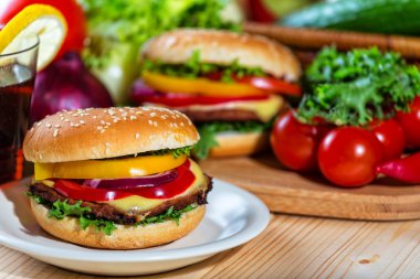 taze sebze, ev yapımı hamburger yakın çekim 