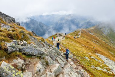 Zakopane, Polonya - 13 Eylül: Grup turist yürüyüşün Kasprowy Wierch Tatra Dağları, Polonya Tatra Dağları üzerinde 13 Eylül 2014 yılında üst. 
