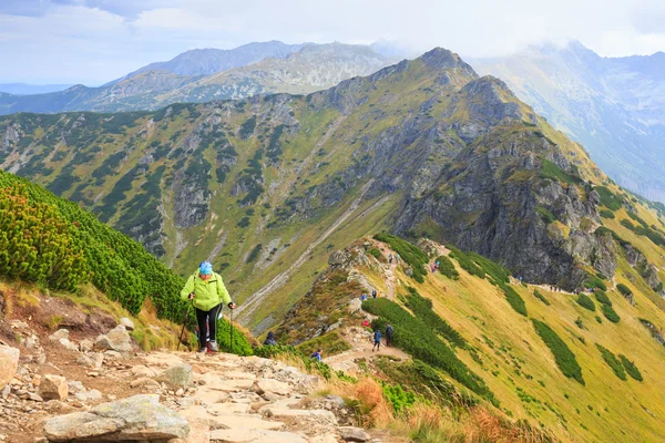 Zakopane, POLONIA - 13 settembre: Gruppo di turisti a piedi fino alla cima del Kasprowy Wierch nei Monti Tatra il 13 settembre 2014 nei Monti Tatra, Polonia . — Foto Stock