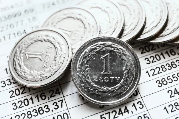 Lengyel zloty érmék, közelről — Stock Fotó