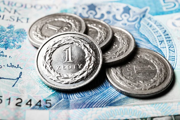 Poolse zloty munten, close-up — Stockfoto