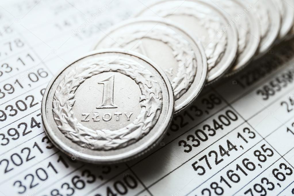 Polish zloty coins, close up