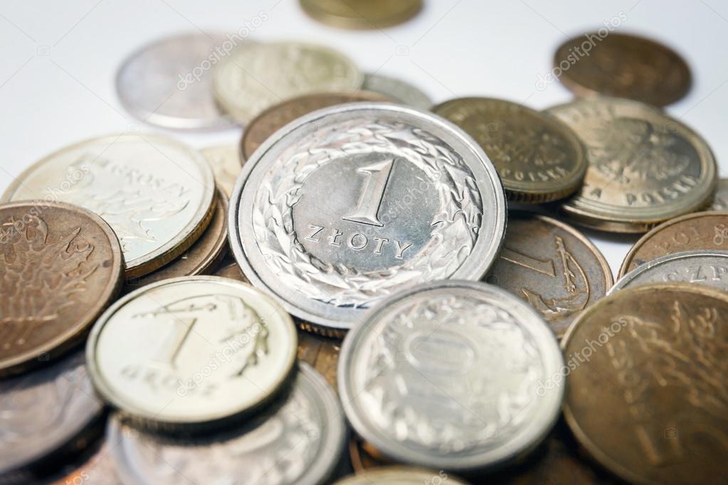 Polish zloty coins, close up